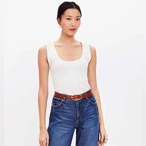 LOFT Women's pointelle Tank Top - ivory size large